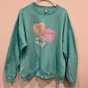 UNITED MONOGRAMS JERZEES Mint Green Candy Heart Graphic Crewneck Sweatshirt